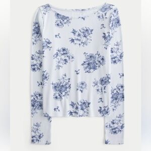 Hollister Blue Floral Ribbed Top